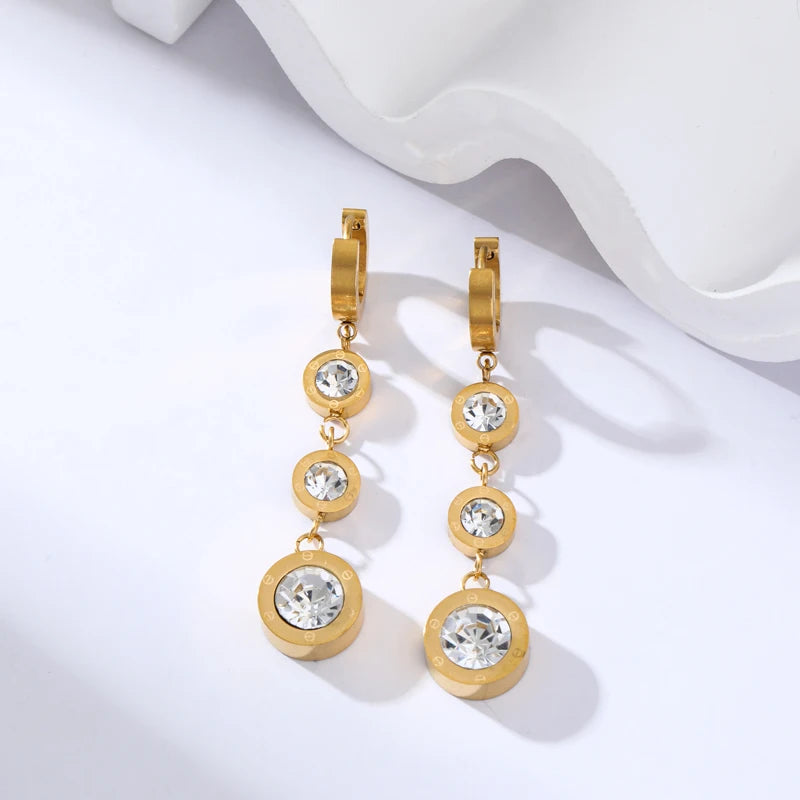 GANEMLY 316L Stainless Steel Luxury White Zirconia Drop Earrings For Women Fashion New Party Gift Ear Dangle Waterproof Jewelry