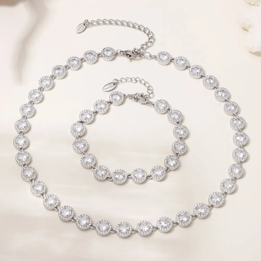 High-end Luxury Necklace Bracelet With Multi Color Zircon For Women 18k Gold Plated Stainless Steel Women's Necklaces Bracelets