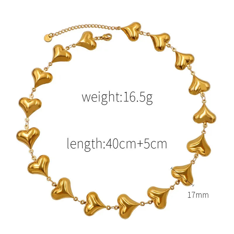 ANENJERY 316L Stainless Steel Multiple Hearts Necklace Brracelet For Women Clavicle chain Vintage Personality Jewelry Set Gifts