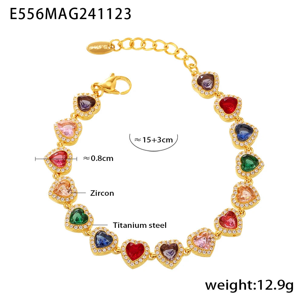 High-end Luxury Necklace Bracelet With Multi Color Zircon For Women 18k Gold Plated Stainless Steel Women's Necklaces Bracelets