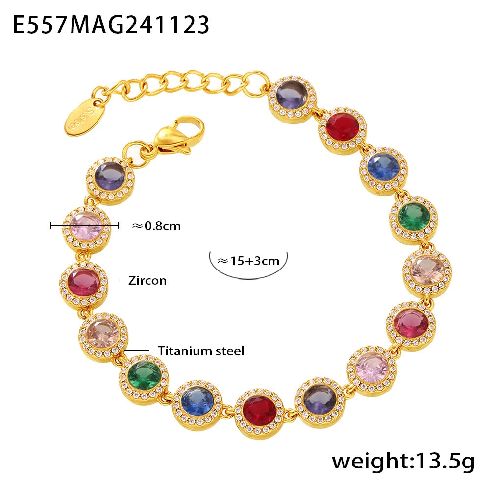 High-end Luxury Necklace Bracelet With Multi Color Zircon For Women 18k Gold Plated Stainless Steel Women's Necklaces Bracelets