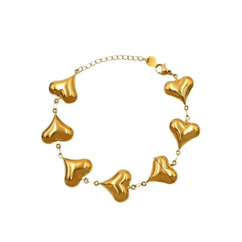 ANENJERY 316L Stainless Steel Multiple Hearts Necklace Brracelet For Women Clavicle chain Vintage Personality Jewelry Set Gifts