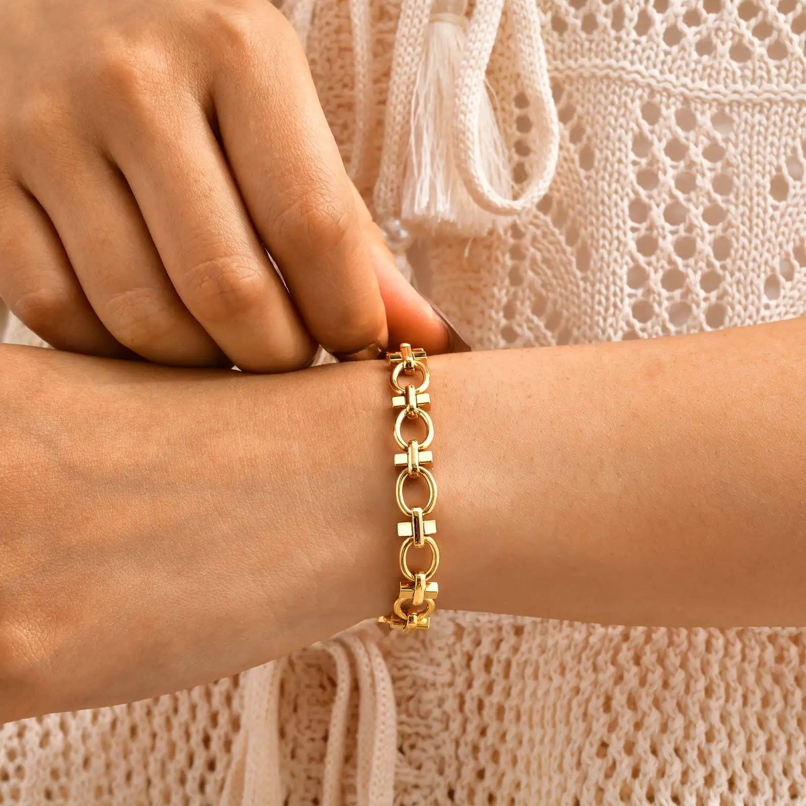 Chunky Link Bracelet, 316L Stainless Steel Chain Bracelets for Women, Handmade Wrist Waterproof Exquisite Jewelry