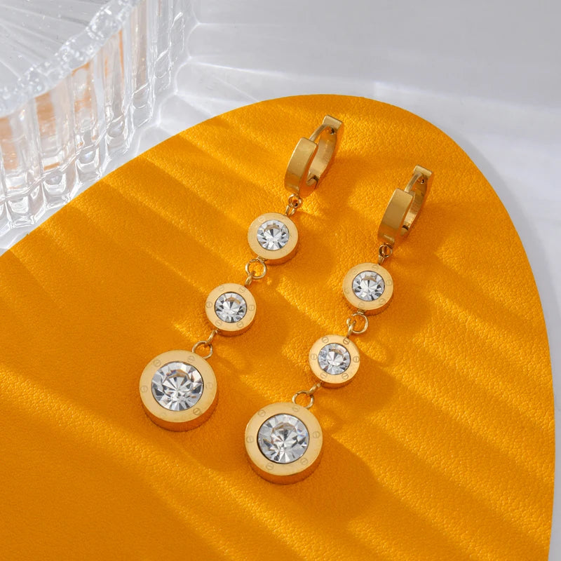 GANEMLY 316L Stainless Steel Luxury White Zirconia Drop Earrings For Women Fashion New Party Gift Ear Dangle Waterproof Jewelry