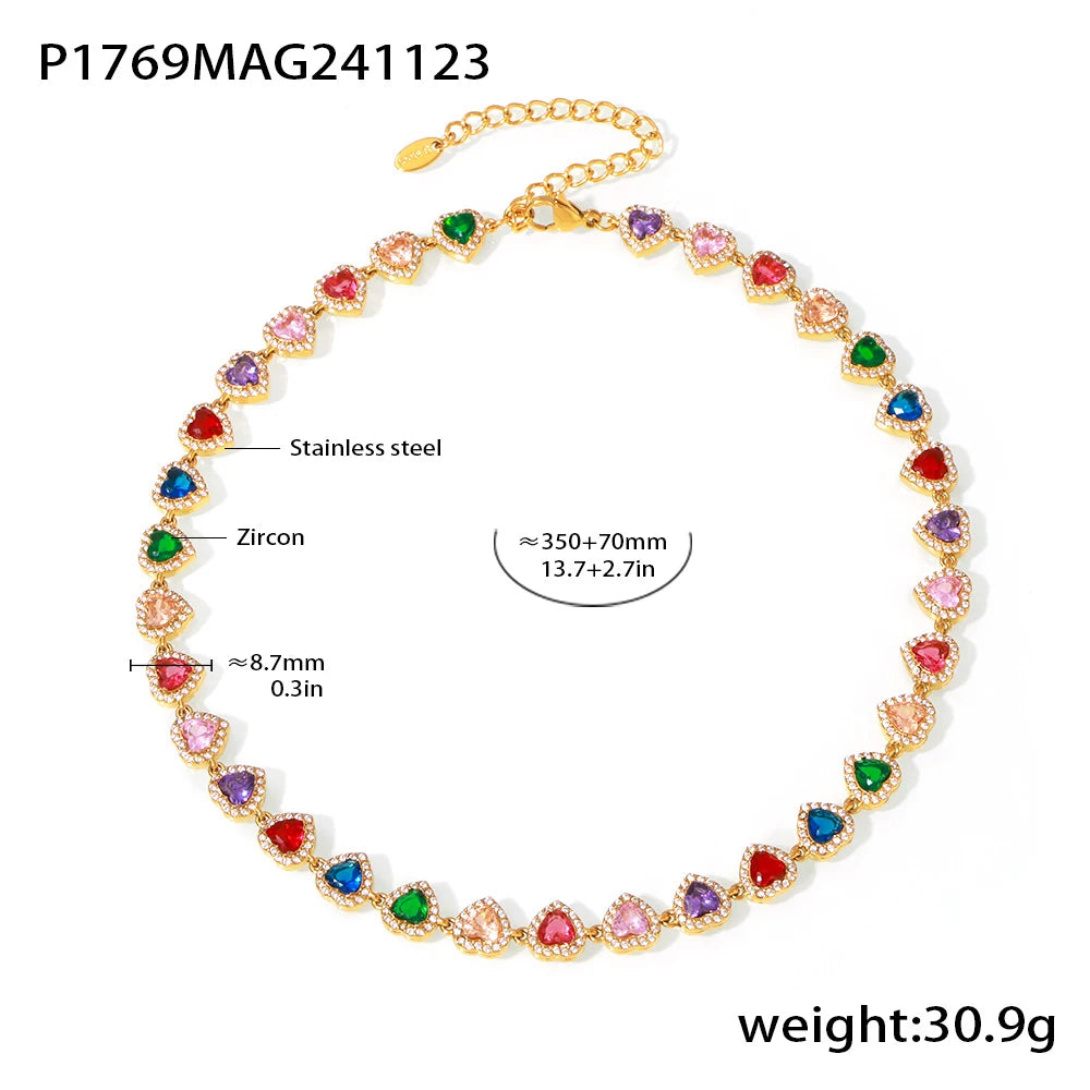 High-end Luxury Necklace Bracelet With Multi Color Zircon For Women 18k Gold Plated Stainless Steel Women's Necklaces Bracelets