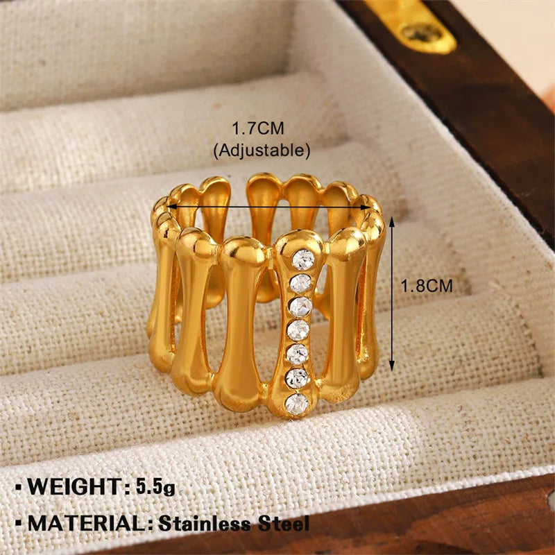 EILIECK 316L Stainless Steel Eye Zirconia Charms Ring for Women Fashion Statement Gold Color Waterproof Finger Jewelry Wedding
