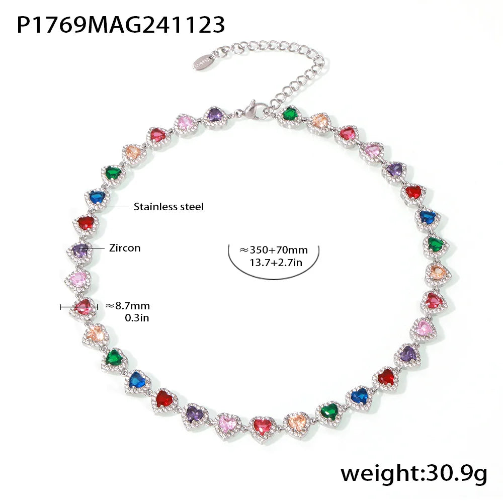 High-end Luxury Necklace Bracelet With Multi Color Zircon For Women 18k Gold Plated Stainless Steel Women's Necklaces Bracelets