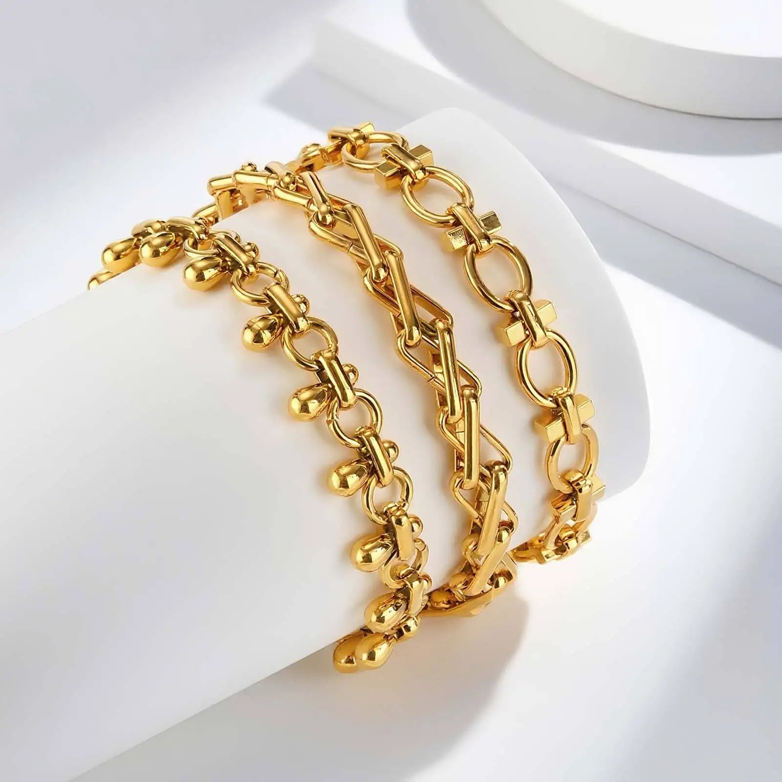 Chunky Link Bracelet, 316L Stainless Steel Chain Bracelets for Women, Handmade Wrist Waterproof Exquisite Jewelry