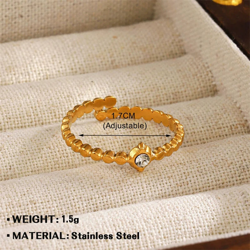 EILIECK 316L Stainless Steel Eye Zirconia Charms Ring for Women Fashion Statement Gold Color Waterproof Finger Jewelry Wedding