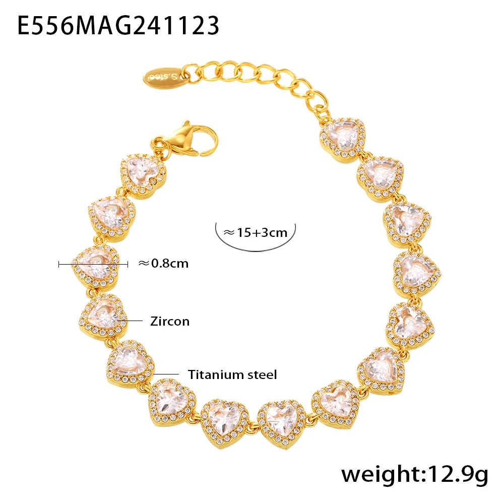 High-end Luxury Necklace Bracelet With Multi Color Zircon For Women 18k Gold Plated Stainless Steel Women's Necklaces Bracelets