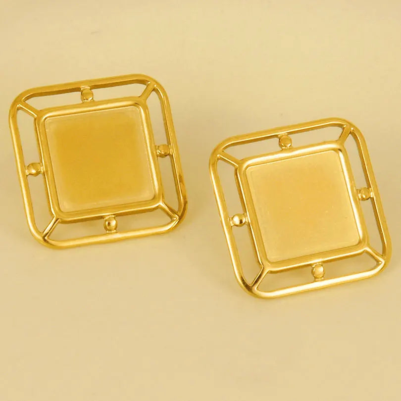 3 Pairs Charm Various Styles Sun Square Flower Stainless Steel Blank Base Earring High Quality No Fade Diy Rhinestone Jewelry