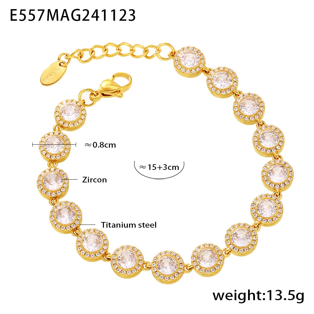 High-end Luxury Necklace Bracelet With Multi Color Zircon For Women 18k Gold Plated Stainless Steel Women's Necklaces Bracelets