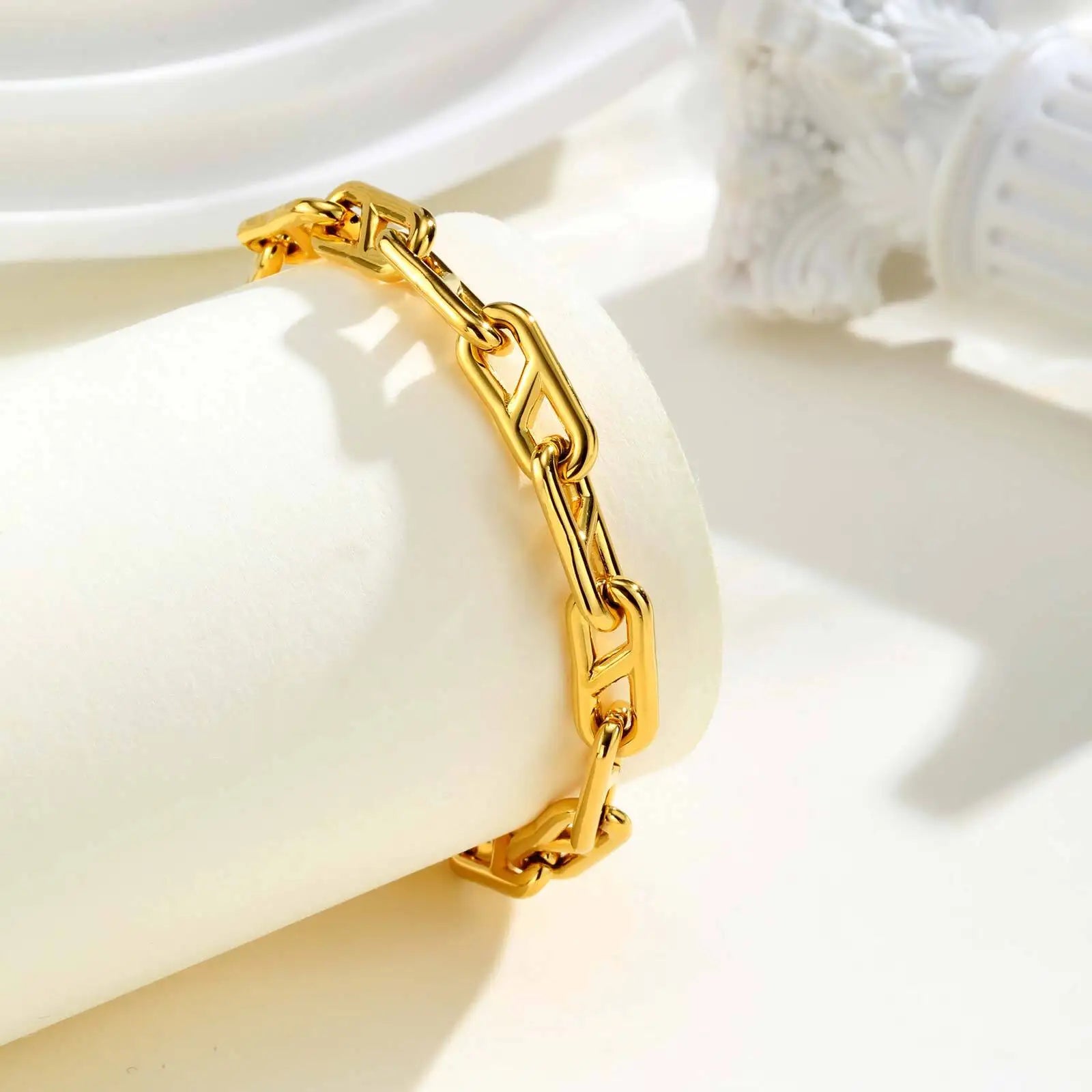 Chunky Link Bracelet, 316L Stainless Steel Chain Bracelets for Women, Handmade Wrist Waterproof Exquisite Jewelry