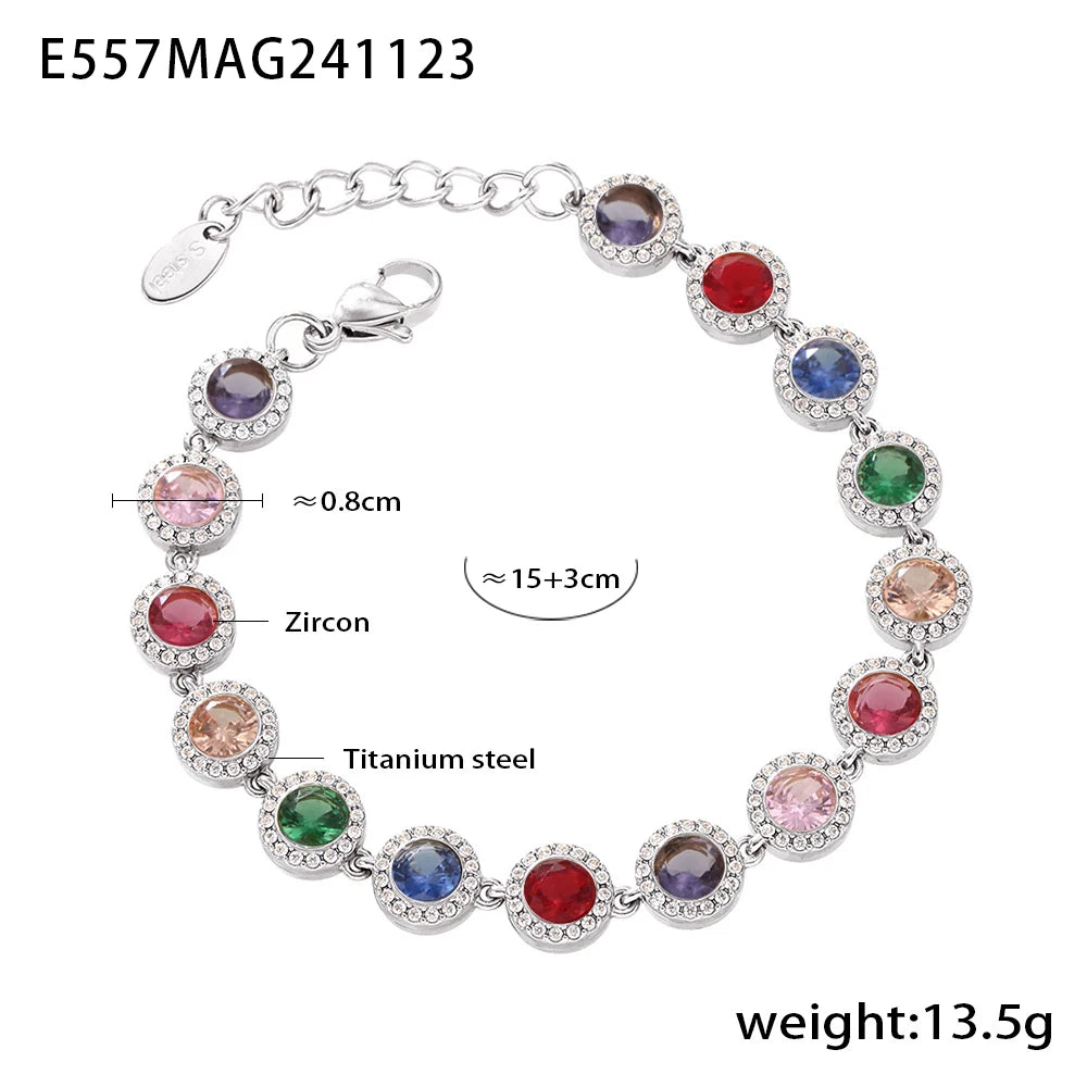 High-end Luxury Necklace Bracelet With Multi Color Zircon For Women 18k Gold Plated Stainless Steel Women's Necklaces Bracelets