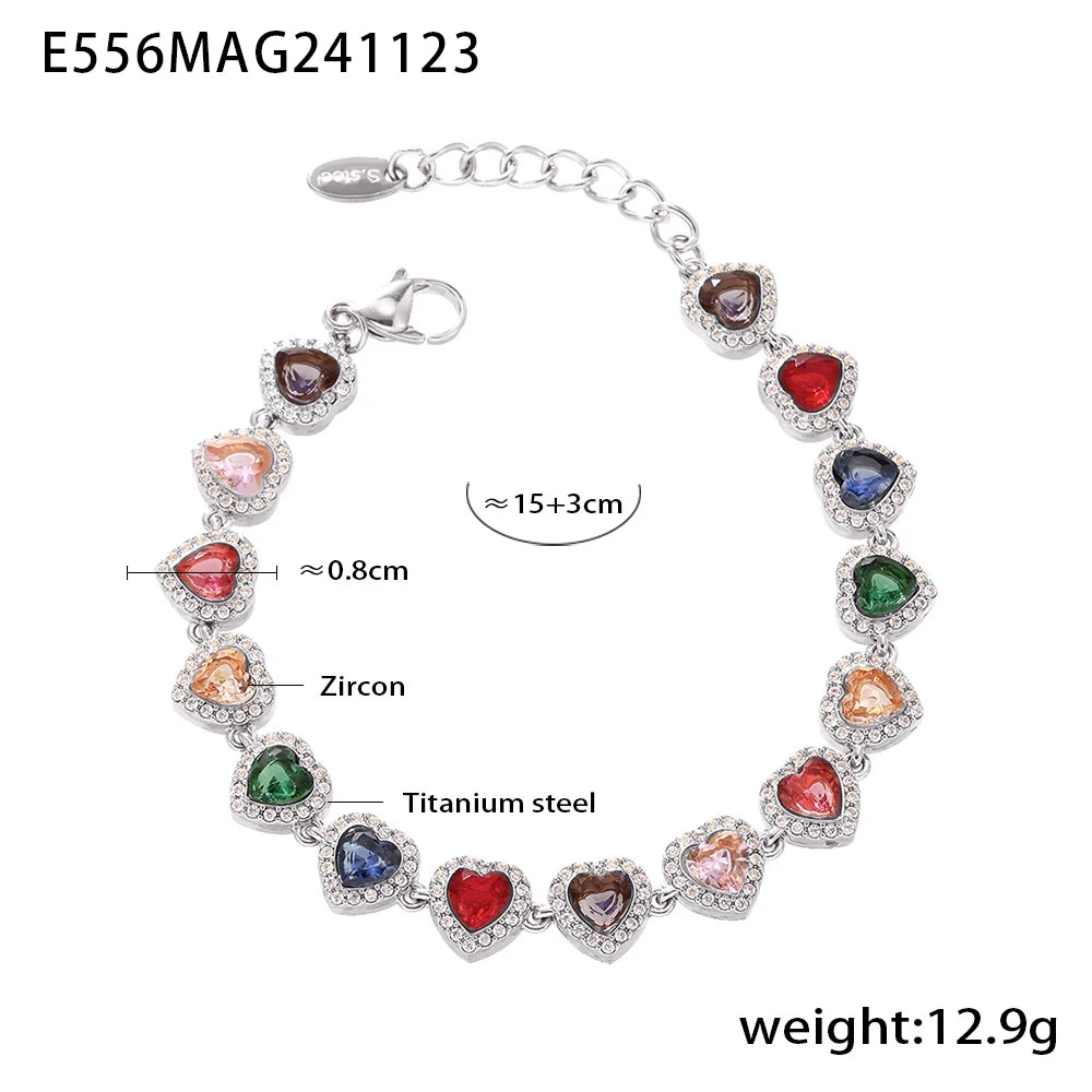 High-end Luxury Necklace Bracelet With Multi Color Zircon For Women 18k Gold Plated Stainless Steel Women's Necklaces Bracelets