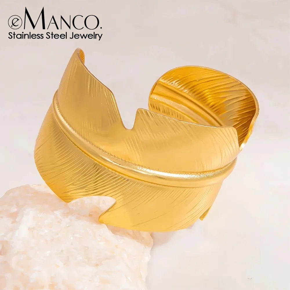 eManco New Boho Wide Bangles Bracelet for Women Stainless Steel Vintage Punk Cuff Open Adjustable Bracelets Fashion Jewelry