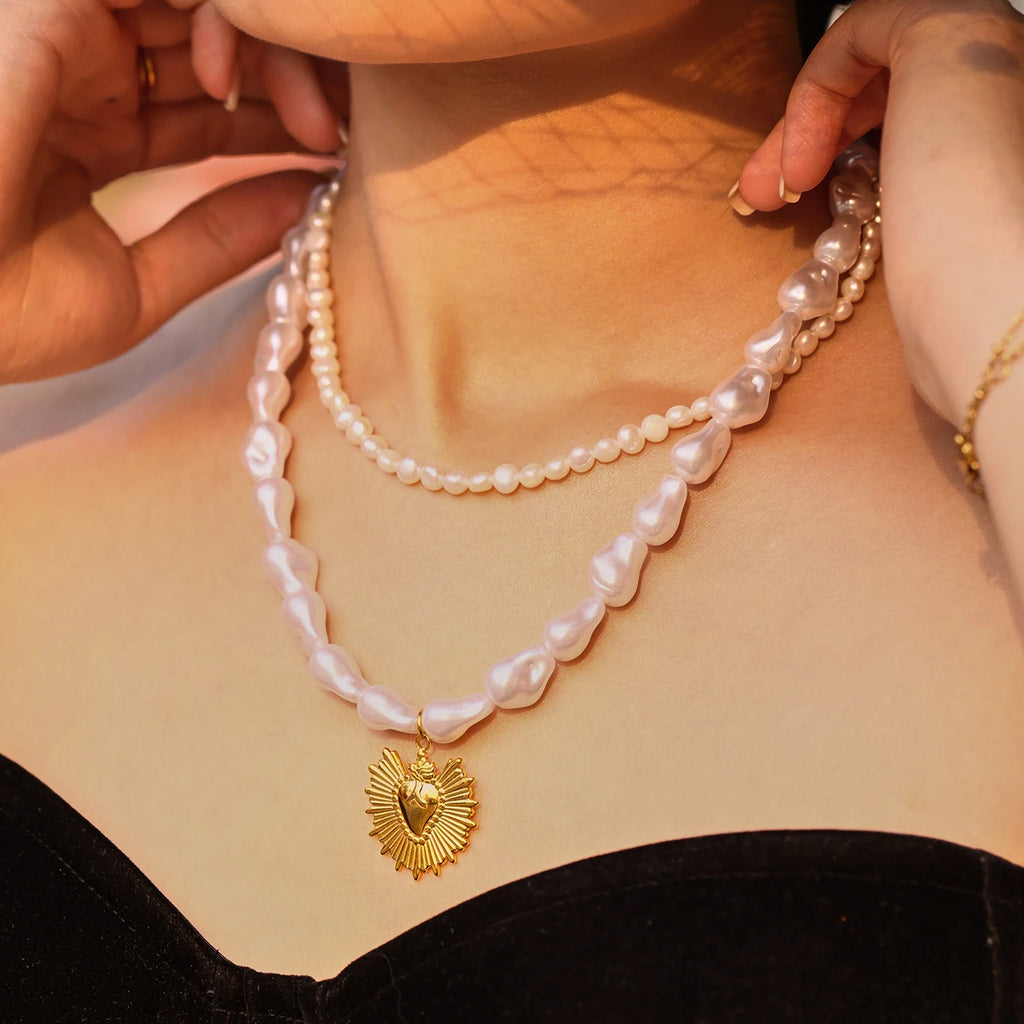316 Stainless Steel Gold Plated Star Sun Pendant Necklace Women's White Shell Beaded Chain Fashion Necklace Girl Summer Jewelry
