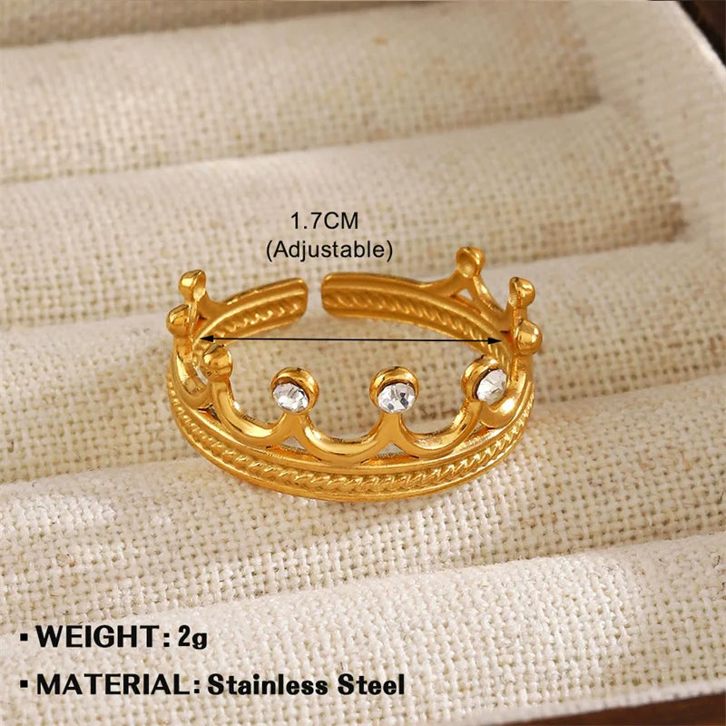 EILIECK 316L Stainless Steel Eye Zirconia Charms Ring for Women Fashion Statement Gold Color Waterproof Finger Jewelry Wedding