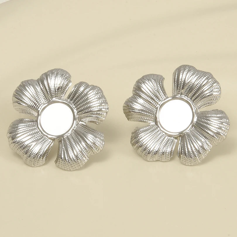 3 Pairs Charm Various Styles Sun Square Flower Stainless Steel Blank Base Earring High Quality No Fade Diy Rhinestone Jewelry