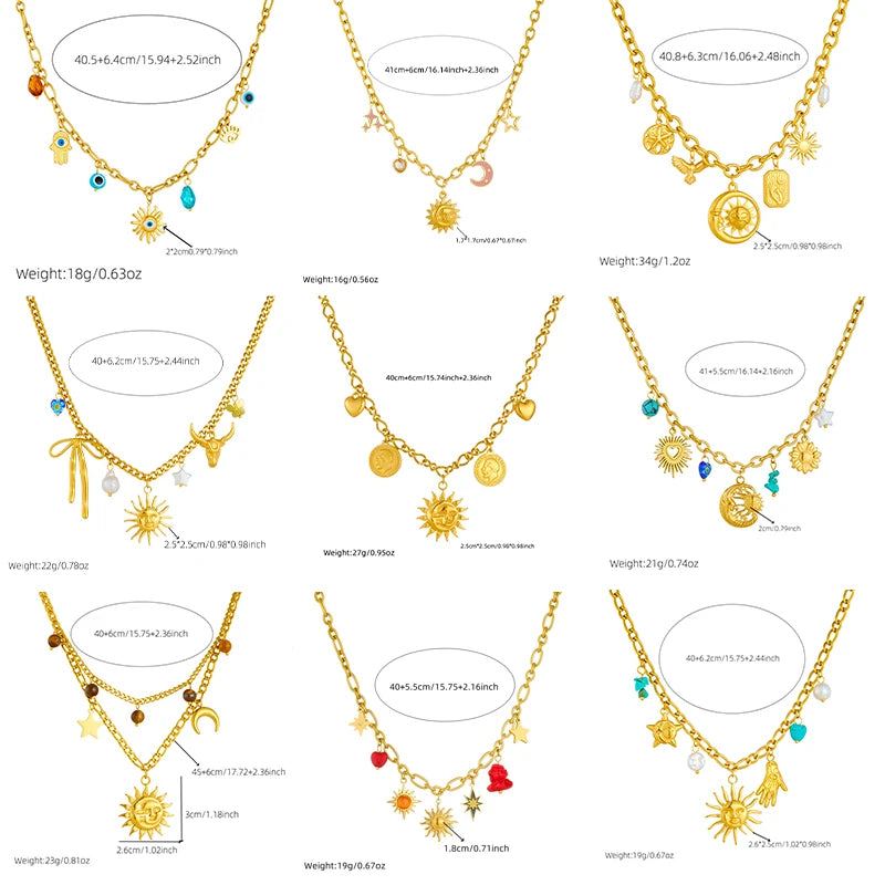DIEYURO 316L Stainless Steel Golden Trendy Starfish Moon Sun Shaped Pendant Necklace For Women Romantic Neck Chain Holiday Gift