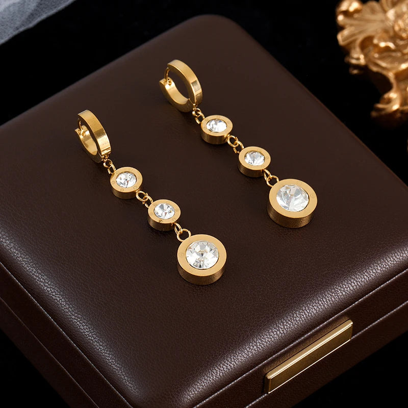 GANEMLY 316L Stainless Steel Luxury White Zirconia Drop Earrings For Women Fashion New Party Gift Ear Dangle Waterproof Jewelry