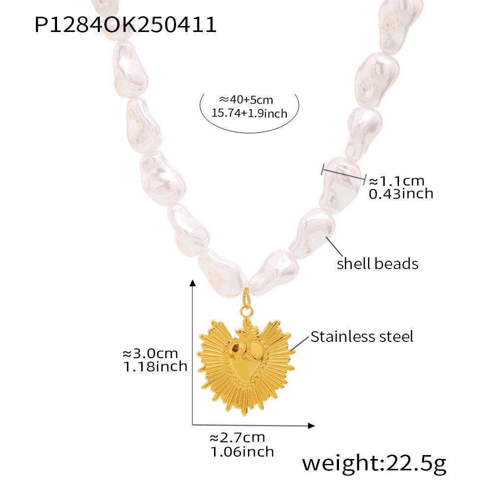 316 Stainless Steel Gold Plated Star Sun Pendant Necklace Women's White Shell Beaded Chain Fashion Necklace Girl Summer Jewelry