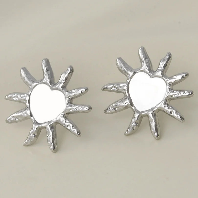 3 Pairs Charm Various Styles Sun Square Flower Stainless Steel Blank Base Earring High Quality No Fade Diy Rhinestone Jewelry