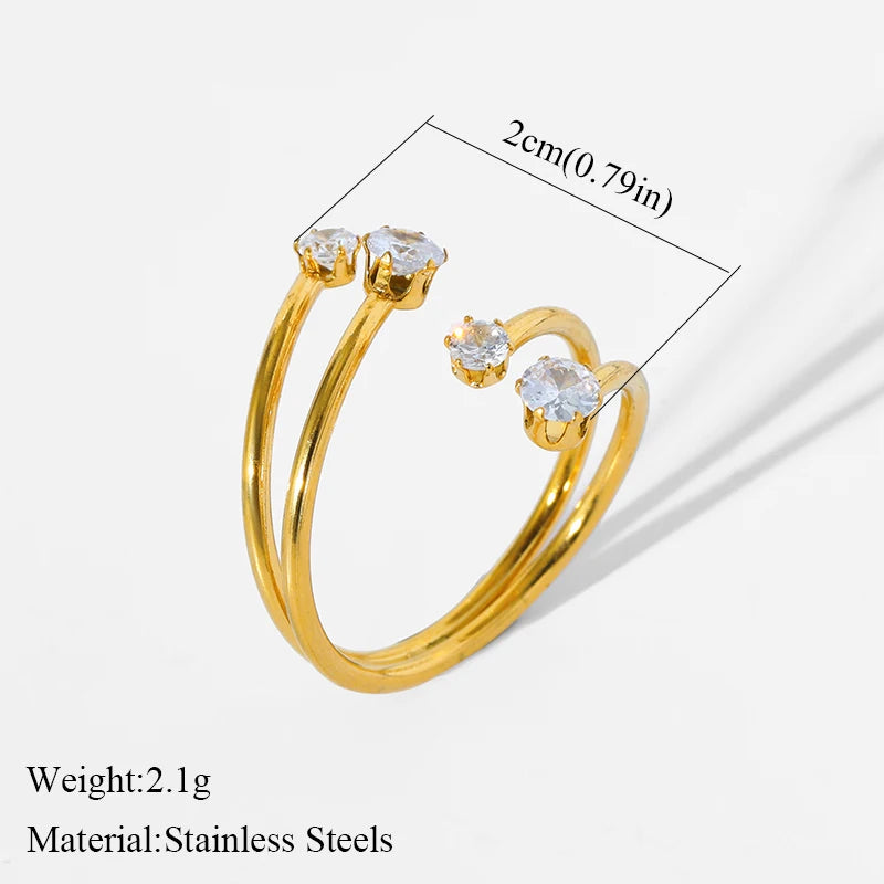 EILIECK 316L Stainless Steel Eye Zirconia Charms Ring for Women Fashion Statement Gold Color Waterproof Finger Jewelry Wedding