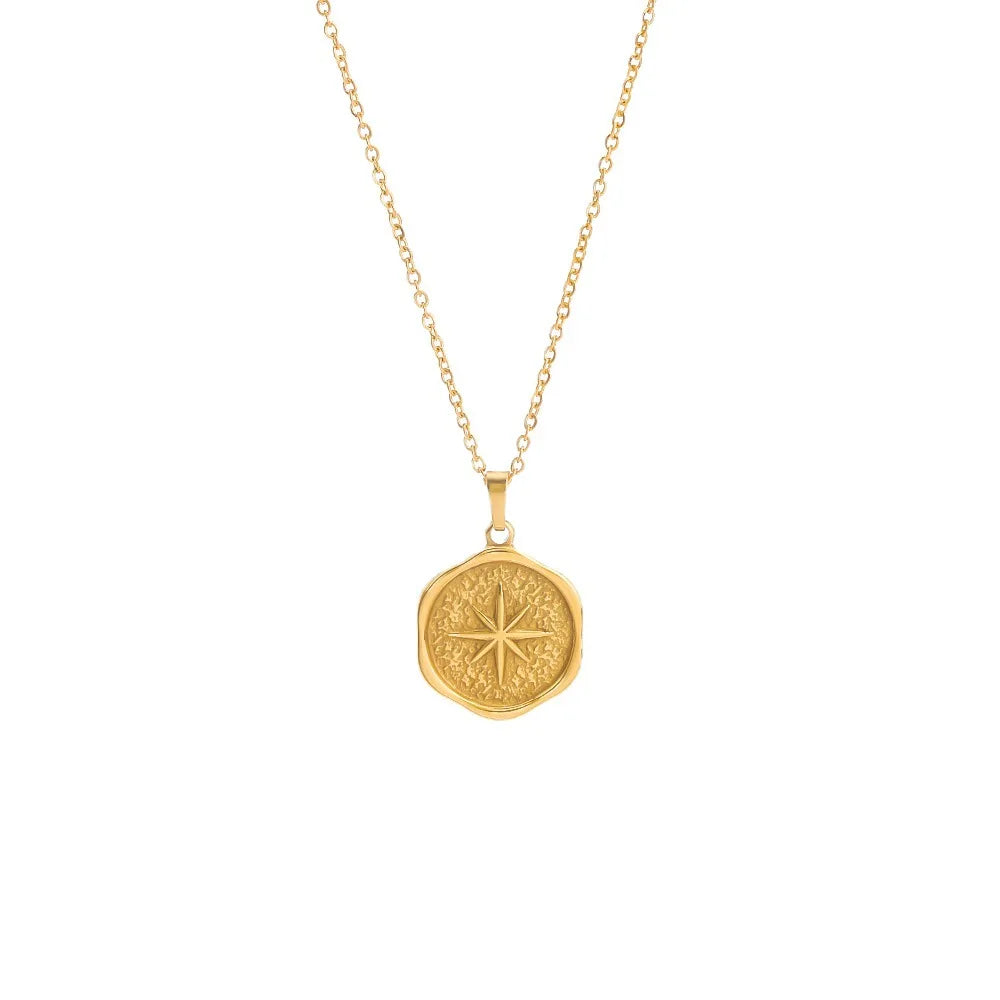 316L Stainless Steel Star Moon Flower Hang Tag Necklace for Women Minimalist Golden Chain Necklace Accessory