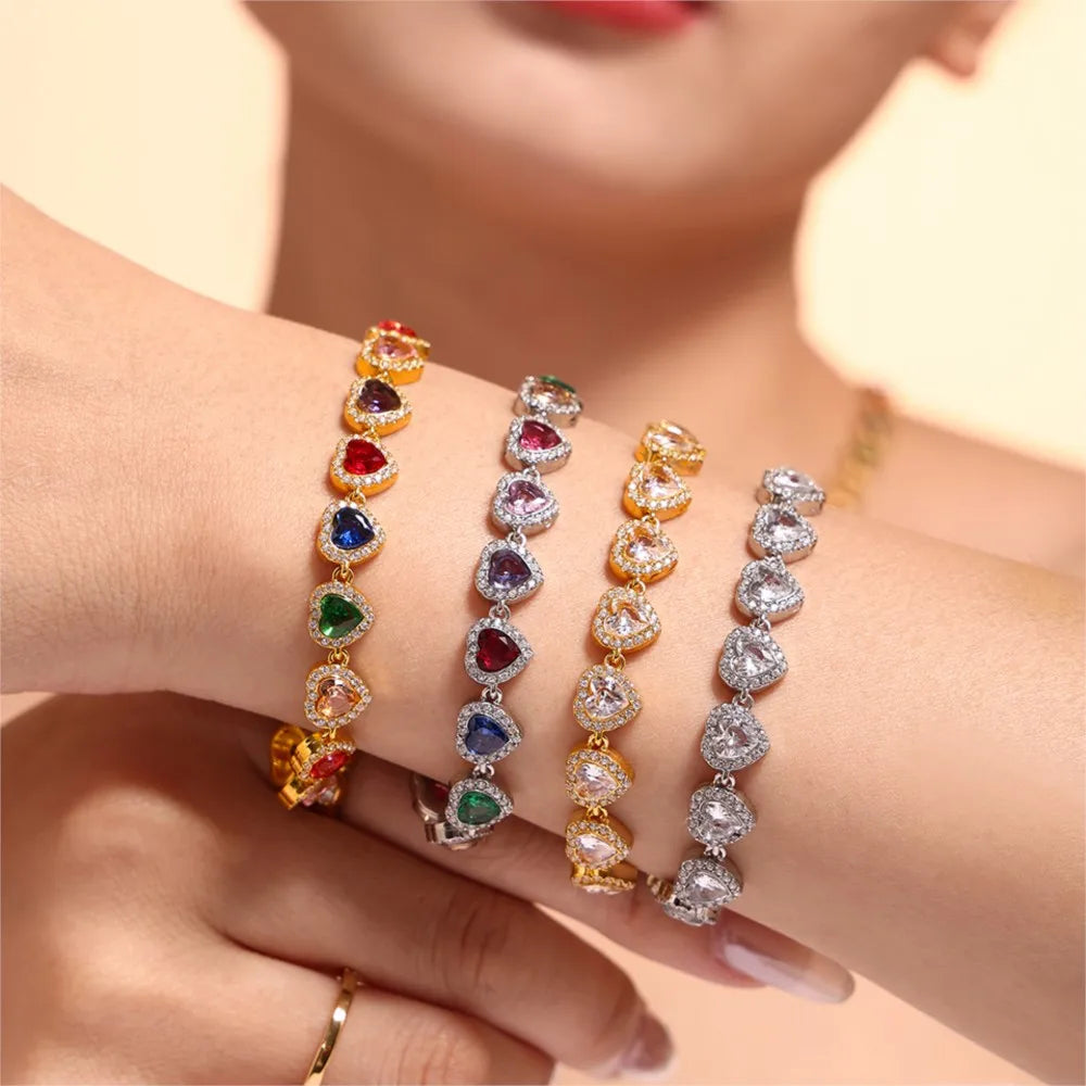 High-end Luxury Necklace Bracelet With Multi Color Zircon For Women 18k Gold Plated Stainless Steel Women's Necklaces Bracelets