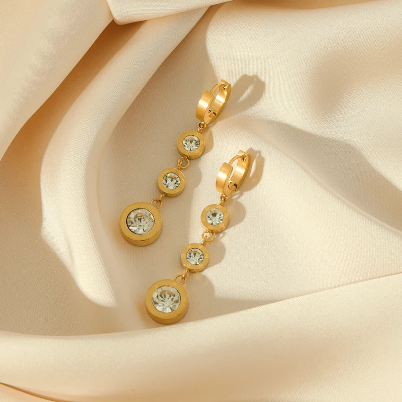 GANEMLY 316L Stainless Steel Luxury White Zirconia Drop Earrings For Women Fashion New Party Gift Ear Dangle Waterproof Jewelry
