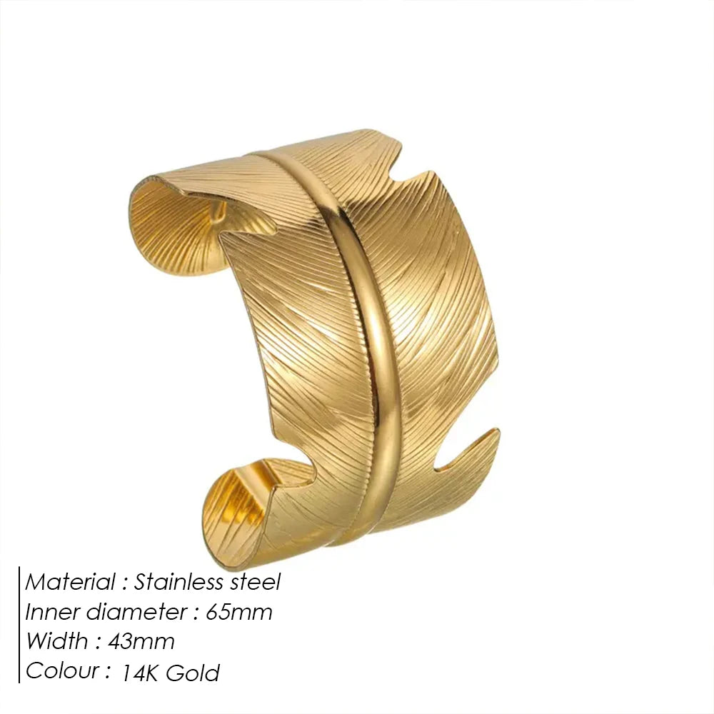 eManco New Boho Wide Bangles Bracelet for Women Stainless Steel Vintage Punk Cuff Open Adjustable Bracelets Fashion Jewelry