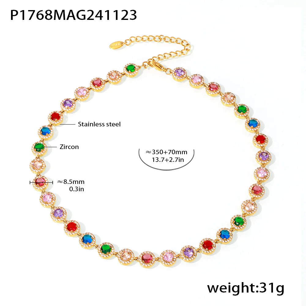 High-end Luxury Necklace Bracelet With Multi Color Zircon For Women 18k Gold Plated Stainless Steel Women's Necklaces Bracelets