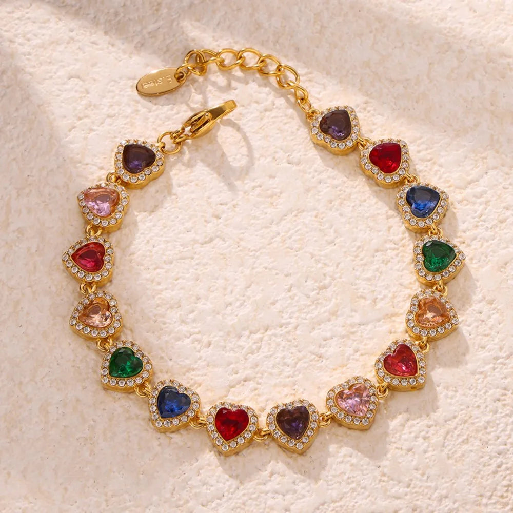 High-end Luxury Necklace Bracelet With Multi Color Zircon For Women 18k Gold Plated Stainless Steel Women's Necklaces Bracelets
