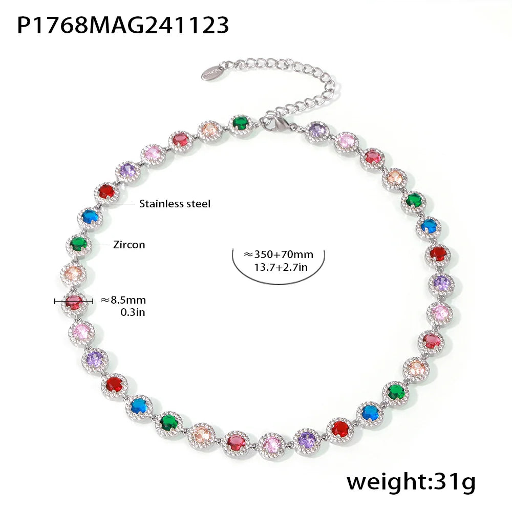 High-end Luxury Necklace Bracelet With Multi Color Zircon For Women 18k Gold Plated Stainless Steel Women's Necklaces Bracelets