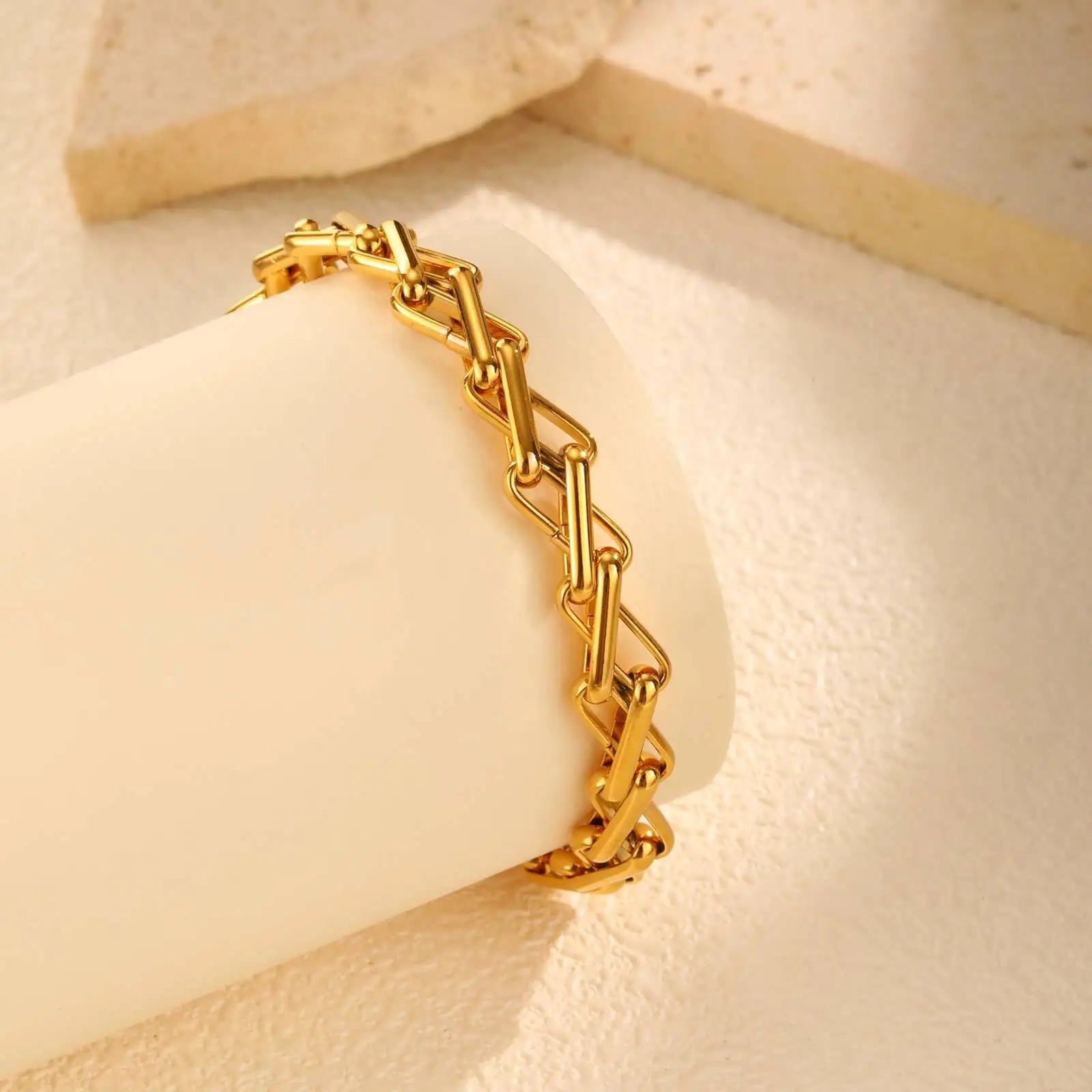 Chunky Link Bracelet, 316L Stainless Steel Chain Bracelets for Women, Handmade Wrist Waterproof Exquisite Jewelry