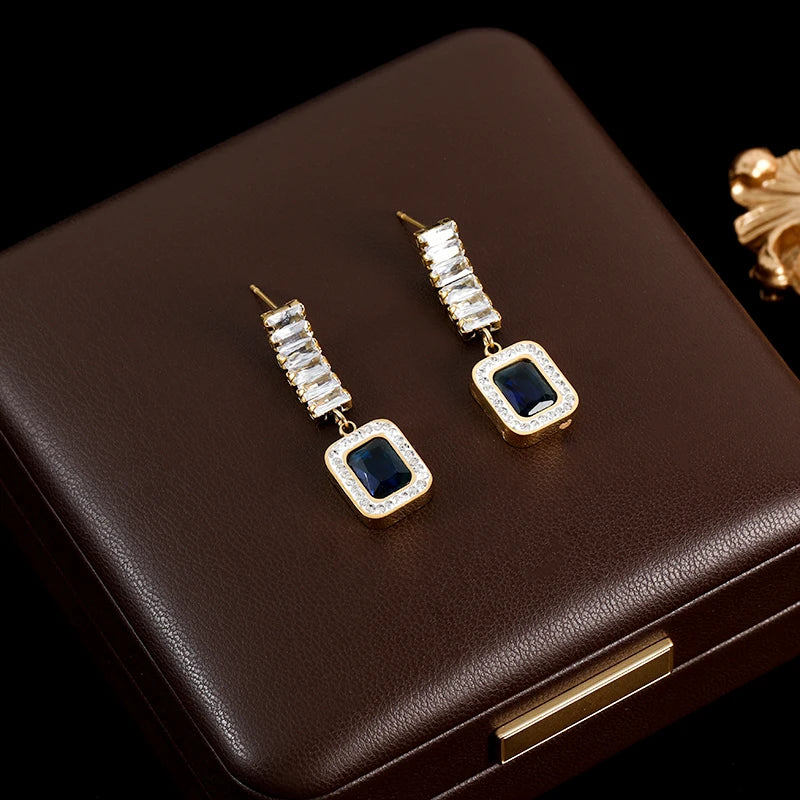 GANEMLY 316L Stainless Steel Luxury White Zirconia Drop Earrings For Women Fashion New Party Gift Ear Dangle Waterproof Jewelry