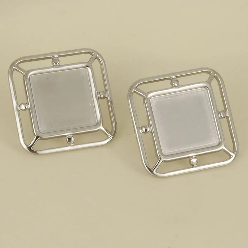 3 Pairs Charm Various Styles Sun Square Flower Stainless Steel Blank Base Earring High Quality No Fade Diy Rhinestone Jewelry