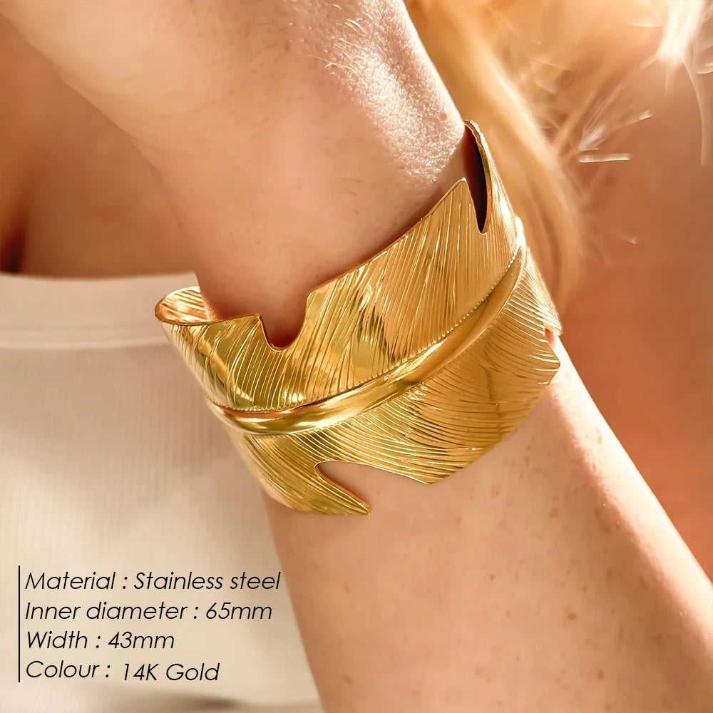 eManco New Boho Wide Bangles Bracelet for Women Stainless Steel Vintage Punk Cuff Open Adjustable Bracelets Fashion Jewelry