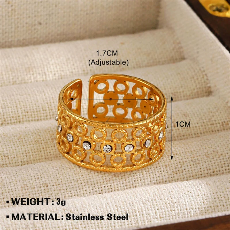 EILIECK 316L Stainless Steel Eye Zirconia Charms Ring for Women Fashion Statement Gold Color Waterproof Finger Jewelry Wedding
