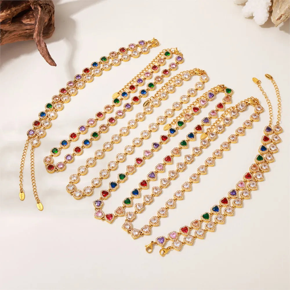 High-end Luxury Necklace Bracelet With Multi Color Zircon For Women 18k Gold Plated Stainless Steel Women's Necklaces Bracelets